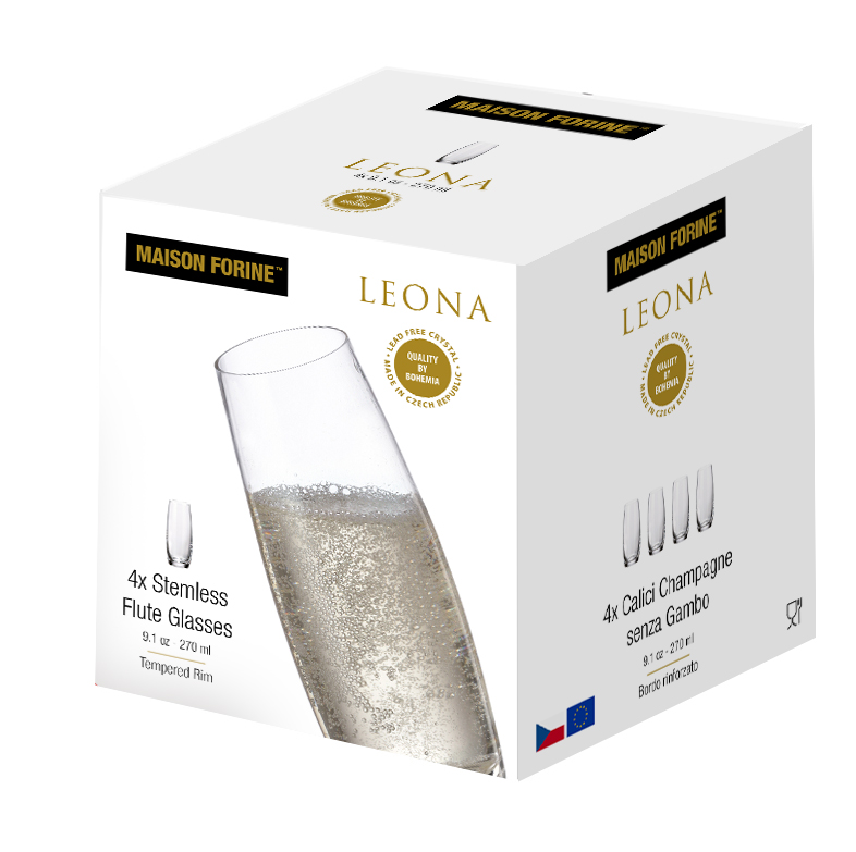 Leona Cristallin 270 Ml Verre À  Champagne Sans Pied Ensemble De 4