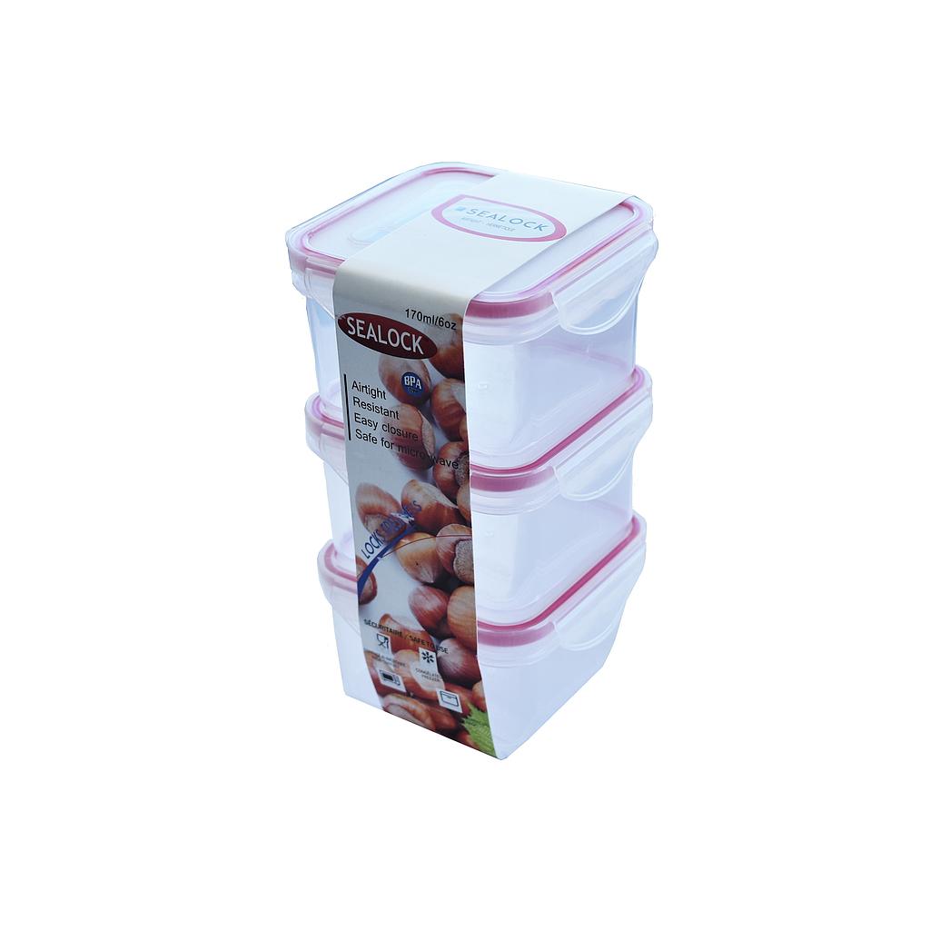 Sealock 3Pk 170 Ml Square Plastic Container